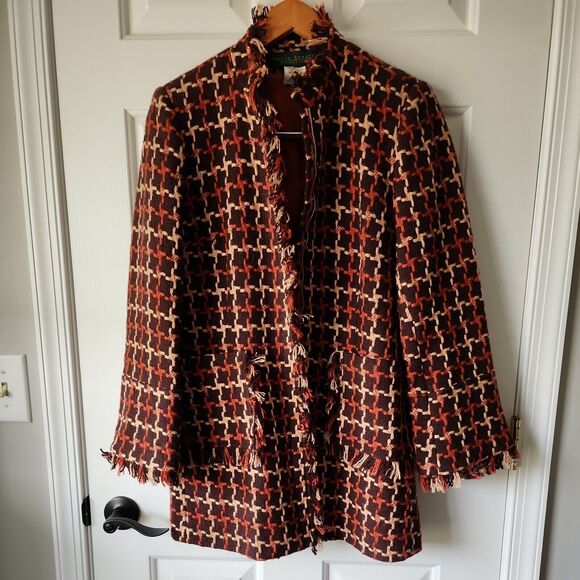 Harve Bernard Jackets & Blazers - Vintage Harve Bernard Brown Wool Tweed Blazer Zip Up Jacket Womens Size 4 Tall